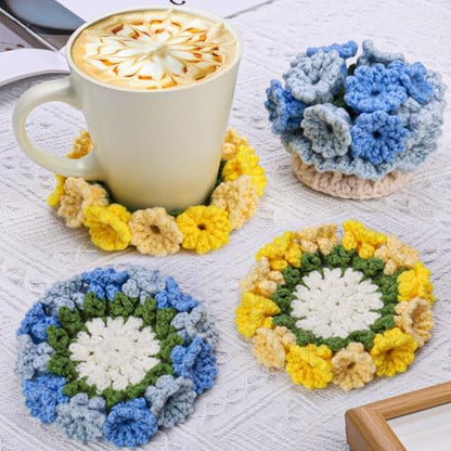 Iuuidu Crochet Kit for Beginners-4PCS Coaster Pot Crochet Flower Kit by Iuuidu