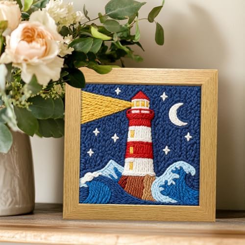 INFUNLY 2PCS Sea Lighthouse Punch Needle Embroidery Kit for Beginners Beacon DIY Punch Needle Starter Kit Lighthouse Handcraft Hooking Set with Pattern Instruction for Festival Gift Home Decor - Image 6