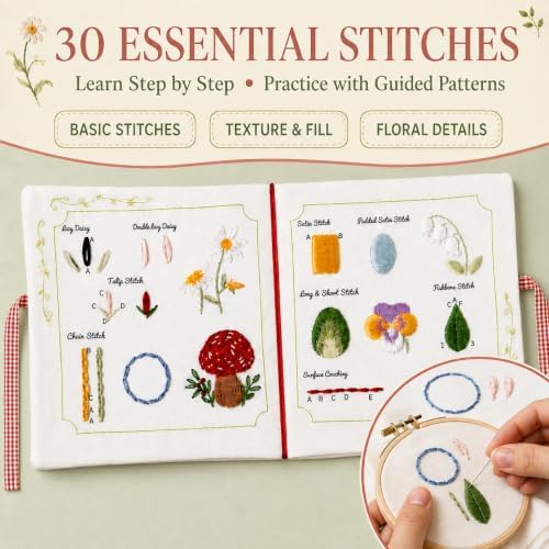 Nyrvexa Embroidery Stitch Book Kit for Beginners,30 Essential Stitches - Image 3
