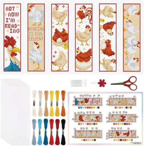 ORIGACH 6 Set Chicks & Words Cross Stitch Bookmark Kit for Beginner by ORIGACH