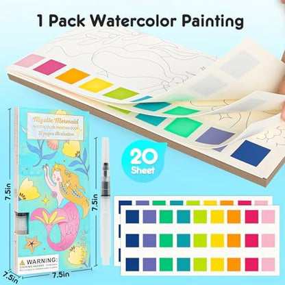 ROOCHKD Watercolor Painting Coloring Books Pocket Watercolor Paint Bookmarks, Mess Free Paint with Water Set, Travel Class Activities Art Party Favors Exchange Birthday Gifts for Kids (Mystic meraid) - Image 7