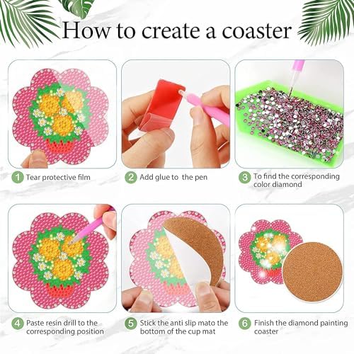 EWJRNSF 6 PCS Small Diamond Art Coasters Kits, Diamond Painting, Fall Diamond Art Kits for Adults Beginners, Arts and Crafts Item Sets with Holder for Drinks - Image 3
