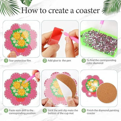 EWJRNSF 6 PCS Small Diamond Art Coasters Kits, Diamond Painting, Fall Diamond Art Kits for Adults Beginners, Arts and Crafts Item Sets with Holder for Drinks - Image 3