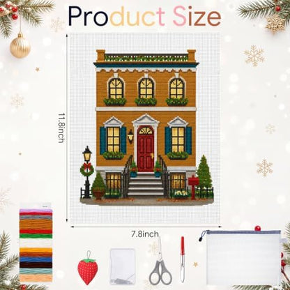 XunYee 25 Pcs Christmas Village House 18 Mesh Needlepoint Canvas Kit - Image 2