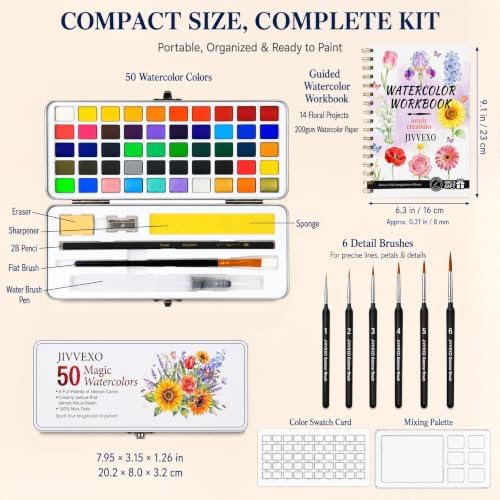 50 Colors Watercolor Paint Set with Watercolor Workbook for Adults - Image 3