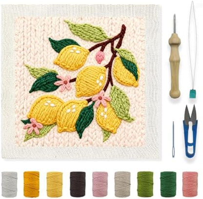 INFUNLY Lemon Flower Punch Needle Embroidery Kits Lemon Branch DIY Punch Needle Kit for Beginners Plant Stamped Rug Yarn Hooking Kit with Pre-Printed Pattern Instruction for Craft Lovers Home Decor by INFUNLY