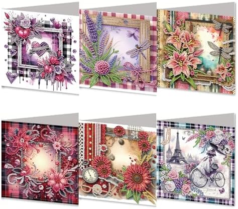 DIZAKIM 6 Pieces Christmas Theme Design Diamond Painting Greeting Card Set, DIY 5D Unique Rhinestone Art Embellishment Mosaic Christmas Greeting Card Crafts, Mosaic Handmade Creative Postcards (#9) by DIZAKIM