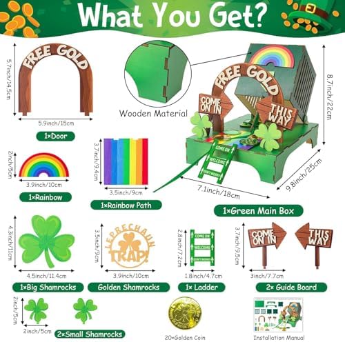 Gonoce St. Patrick's Day Decorations Leprechaun Trap Kit, Wooden St. Patrick's Day DIY Toys for Class, Irish Themed Leprechaun Trap Decorations - Image 2