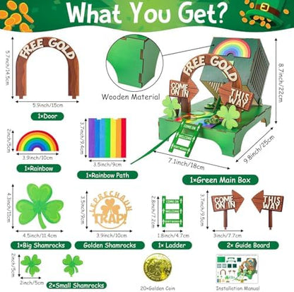 Gonoce St. Patrick's Day Decorations Leprechaun Trap Kit, Wooden St. Patrick's Day DIY Toys for Class, Irish Themed Leprechaun Trap Decorations - Image 2