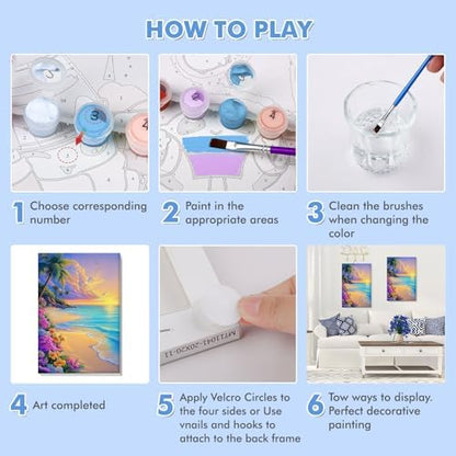 Bowetile Framed Paint by Numbers Sea for Adults Beginners, Adults' Paint-by-Number Landscape Kits, Easy Adult Paint by Number Kits on Canvas, Acrylic Number Painting for Home Decor, 8x12in - Image 7