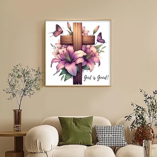 Camocin Framed Paint by Numbers Kit for Adults Beginner - Religious Cross and Lily Paint by Number Canvas with Frame, Faith DIY Acrylic Painting Kit for Christian Home Wall Decor 12x12 Inch - Image 2