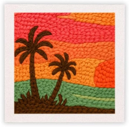 SDOYUNO Punch Needle Kit with Frame for Adults Beginners Kits 9.84 x 9.84 Inch Embroidery Starter Kits Punch Needle Kit with Sunset Beach Pattern, Threader, Yarns, Rug Punch, DIY Craft Kits (Green) by SDOYUNO
