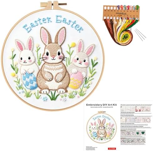 ELTONGUU Embroidery Kit for Beginners Adult, Rabbit Pattern Embroidery Kit Easter Themed Include Embroidery Cloth Hoops Threads, Cross Stitch Kits for Craft Lover Hand Stitch by ELTONGUU