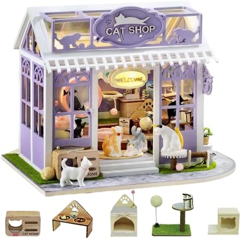 CUTEROOM Miniature House Kits for Adults, Mini Dollhouse Wooden Furniture Kit, DIY Craft Kits Creative Room Tiny House for Decoration-Kitten Paradise by CUTEROOM