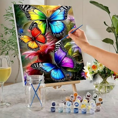 MaiMMaledy Paint by Numbers Kit for Adults Beginners with Framed Canvas Pictures Drawing Painting Acrylic Pigment with Wooden Triangle Easel 8Lx12W inch Colorful Butterfly - Image 2
