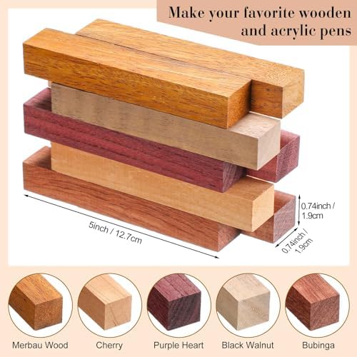 Colarr 10 Set Pen Making Kit Include 10 Woodturning Pen Kit 10 Exotic Wood Pen Blanks Twist Ballpoint Pen Kit with Refill Copper Pen Turning Supplies for DIY Pen Making Classroom Teacher Student Gift - Image 4