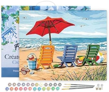 Figured'Art Paint by Numbers for Adults with Frame Beach Chairs 16"x20" - Craft Art Painting DIY Kit Canvas Already Stretched on a Wooden Frame by FiguredArt