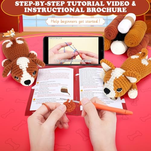 Fortuning's JDS Crochet Kit for Beginners, 2 PCS Corgi Crochet Kits - Image 6