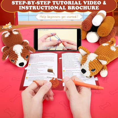 Fortuning's JDS Crochet Kit for Beginners, 2 PCS Corgi Crochet Kits - Image 6