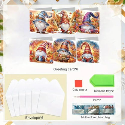 jinglinhh 6pcs Diamond Art Painting Pumpkin Guitar Gnome Greeting Cards with Envelopes, DIY Card Making Kits for Adults, Diamond Art Postcards Christmas Cards Craft Gifts - Image 3