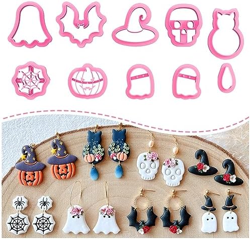 KEOKER Halloween Clay Cutters, Clay cutters for Halloween Earrings Making, 10 Shapes Halloween Clay Earrings Cutters, Halloween Polymer Clay Cutters (Earrings Clay Cutters 1) by Keoker