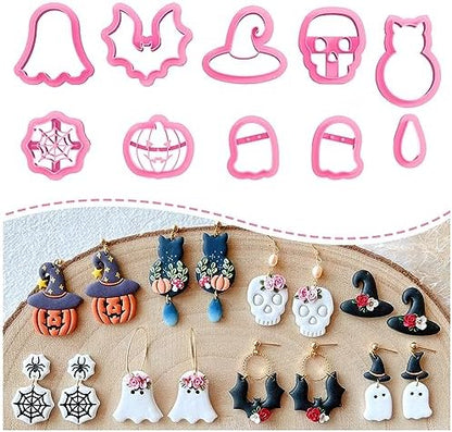 KEOKER Halloween Clay Cutters, Clay cutters for Halloween Earrings Making, 10 Shapes Halloween Clay Earrings Cutters, Halloween Polymer Clay Cutters (Earrings Clay Cutters 1) by Keoker
