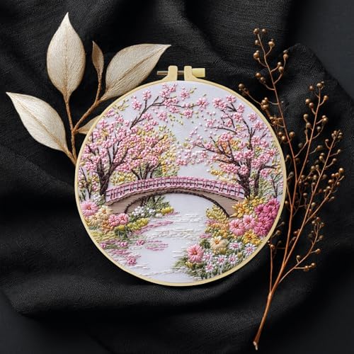 ZuoAnLF Cherry Tree DIY Embroidery Starter Set for Adults Beginner Hand Embroidery Needlepoint KitsIncluding Stamped Cloth, Bamboo Hoop, Color Threads, Needles - Image 6