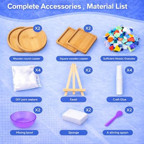 GHAHILI 4 Sets DIY Mosaic Kits for Adults - Graduation Birthday Gifts Glass Mosaic Tiles for Crafts with Wooden Coasters for Women Mosaic Art Kit Craft Coaster Handmade Making Kit Set for Home Decor - Image 4