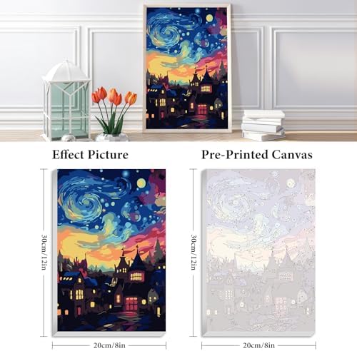 Framed Paint by Numbers Kit for Adults Beginner & Kids Ages 8-12, Starry Night Paint by Number with Frame, Acrylic Abstract Landscape Painting by Numbers Kit on Canvas 8x12 inch for Home Wall Decor - Image 3
