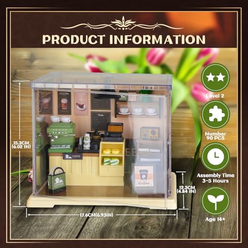 Coffee Shop Mini Model Kits with LED, Make It Miniature Cafe Store, DIY Miniature House Kit for Adults Teens and Beginners to Build, Mini Dollhouse Kits, Gift for Friends and Hobbies - Image 6