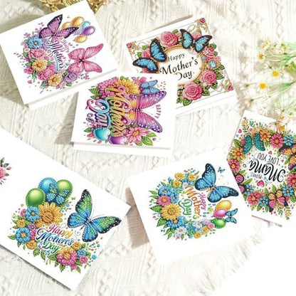 Tontut 6pcs 5D Diamond Art Painting Greeting Card Kit, Butterfly Flower Adult DIY with Envelope, Special Shape Diamond Design Greeting Card Creative Birthday Holiday Gift - Image 4