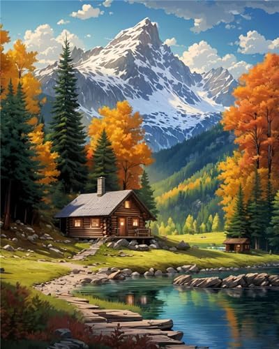 Mountain Paint By Numbers Kit For Adults Beginner Cabin Adult Paint By Number Kits On Canvas Mountain Oil Painting Kit For Beginners Adults' Paint-By-Number Kits For Gift Home Wall Decor 16x20 Inch by ldazao