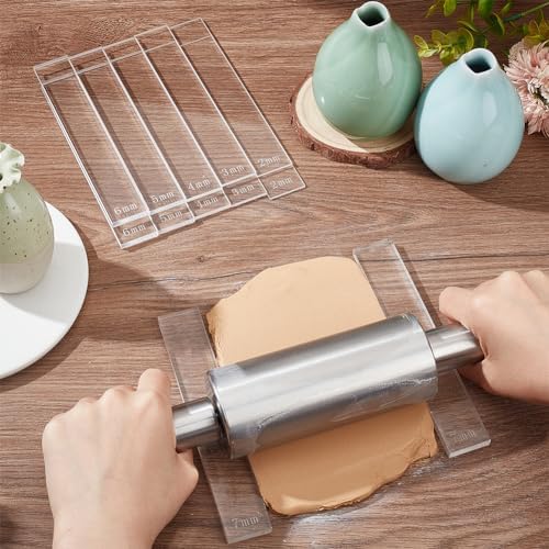 BENECREAT 12Pcs 6 Size Acrylic Polymer Clay Depth Guide Set, 2,3,4,5,6,7mmAdjustable Clay Rolling Pin Guide with Protective Film for Polymer Earrings, Roller Depth Guides - Image 3