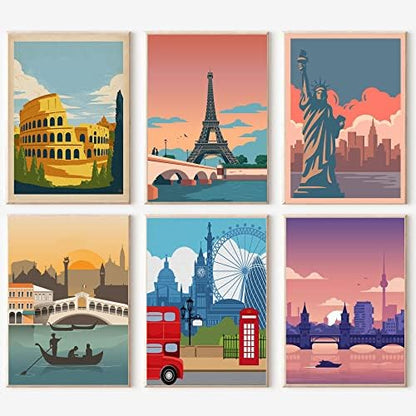 cupmod 6 Packs Paint by Number Kits for Adults Beginners,City Travel Easy Acrylic Kits,Oil Painting Art on Canvas Without Frame Home Wall Decor 7.8x11.8inch (MT11189-MT11194) by Cupmod