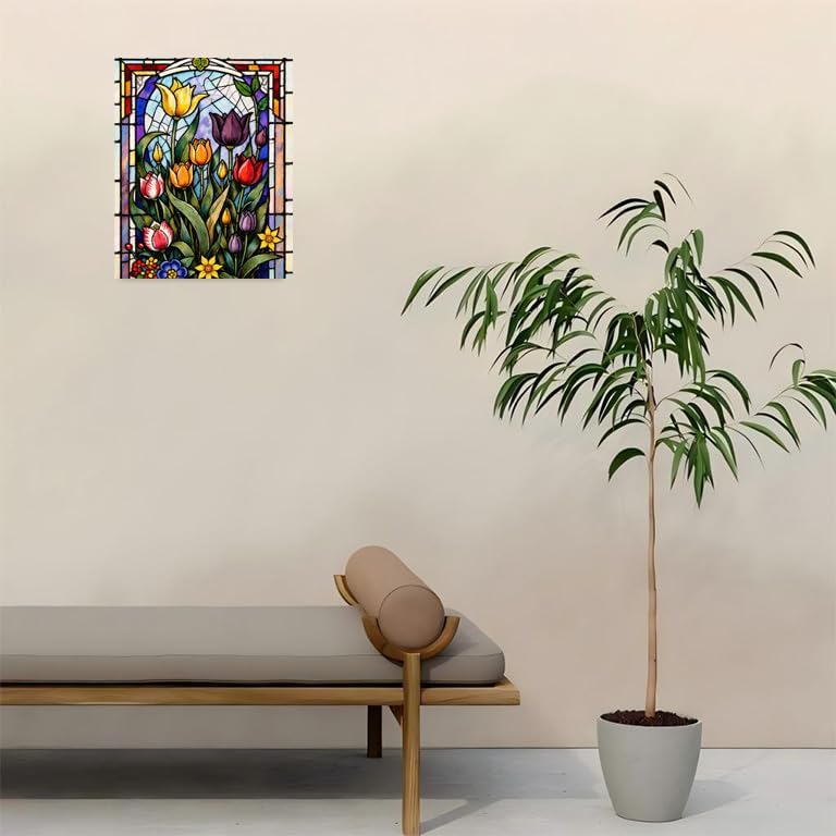 Floral Paint By Numbers Kit For Adults - Diy Stained Glass Tulips Painting On Canvas 16X20 Inches, Acrylic Paint Set, Suitable For Beginners, Wall Decor Art For Home Decoration Or Gifts， Unframed - Image 4