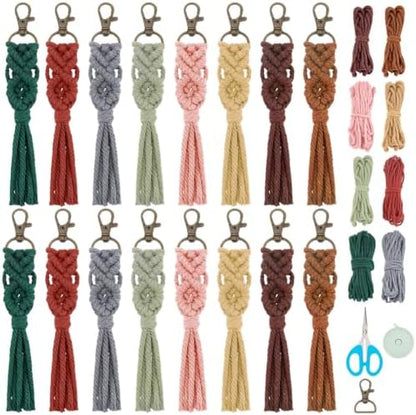 BEUNITONE 16Pcs Colorful Keychain Making Kit, Adult Boho Macrame Cord Keychain Craft Kits with DIY Keychains Macrame Supplies Kits, Key Chain Making Kit Easy Crafts for Adults Women Keychains Decor by BEUNITONE