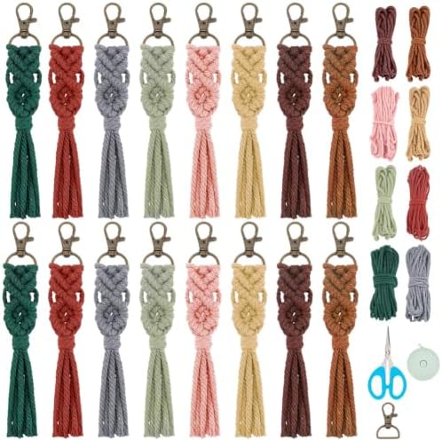 BEUNITONE 16Pcs Colorful Keychain Making Kit, Adult Boho Macrame Cord Keychain Craft Kits with DIY Keychains Macrame Supplies Kits, Key Chain Making Kit Easy Crafts for Adults Women Keychains Decor by BEUNITONE