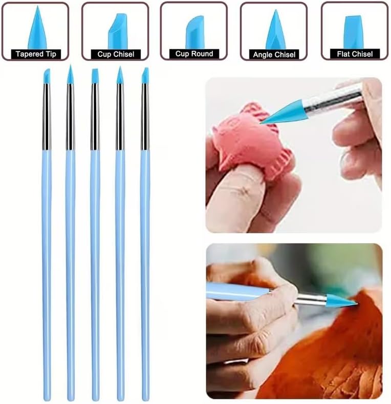 15 PCS Blue Clay Sculpting Tools Set, Professional Silicone Brushes & Dotting Tools Kit for Polymer Clay, Air Dry Clay, Pottery, Modeling & Crafting for Adult - Image 2