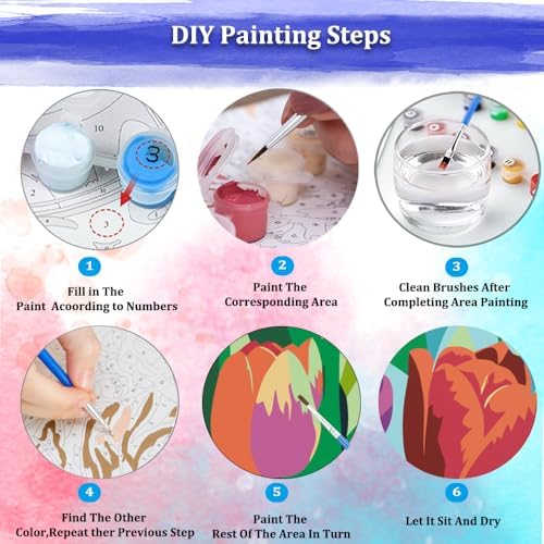 JUJUHOOD Tulip Flower Framed Paint by Numbers Kit for Adults Beginner & Kids Ages 8-12, Easy Paint by Number Without Easel, Simple Paint by Numbers for Gift Home Wall Decor (10x10Inch) - Image 6