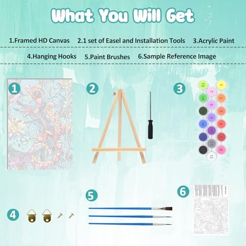 MAXBYE Chameleon Framed Paint by Numbers Kits for Adults with Wooden Easel, Easy DIY Adult Paint by Number Kits on Canvas, Paintings Kit for Beginners Gift Home Wall Garden Decor 10×14 Inch - Image 6