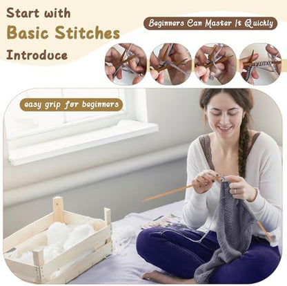 Maasechs Knitting Kits for Beginners Adults Complete Hat Knit Set with Yarn Bamboo Needles Starter Crochet Kit with Full Knitting Crochet Accessories for Women and Men(Gray) - Image 4
