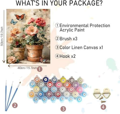 MBNTJHT DIY Flowers Paint by Numbers Kit for Adults,Unframed Potted Flowers Paint by Number Kits for Beginners,Acrylic Watercolor Painting Crafts Kit for Home Decor 16X20 Inch. - Image 2