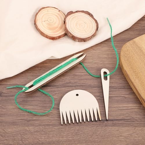MECCANIXITY Hand Loom Stick Set, 3pcs Knitting Tools Including Wood Weaving Crochet Needle Wooden Shuttle Wood Weaving Comb for Knitting Crafts - Image 4