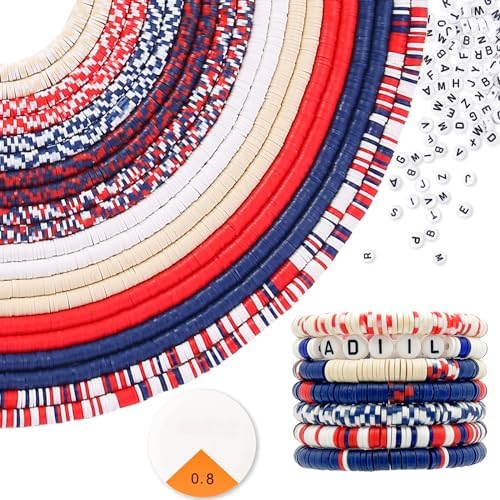 ADIIL 7200pcs Clay Beads Bracelet Making Kit, 6mm Polymer Heishi Beads for Jewelry Making, Friendship Bracelet Kit Birthday Gift for Adults Red Blue White by ADIIL