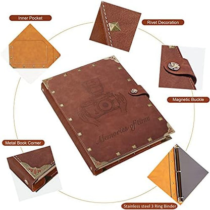 ZEEYUAN DIY Scrapbook Photo Album 60 Pages Leather Memory Photo Book 8.5x11 inch,Vintage Travelling Scrapbook Family Scrap Book Scrapbooking Supplies Kits for Couples - Image 2