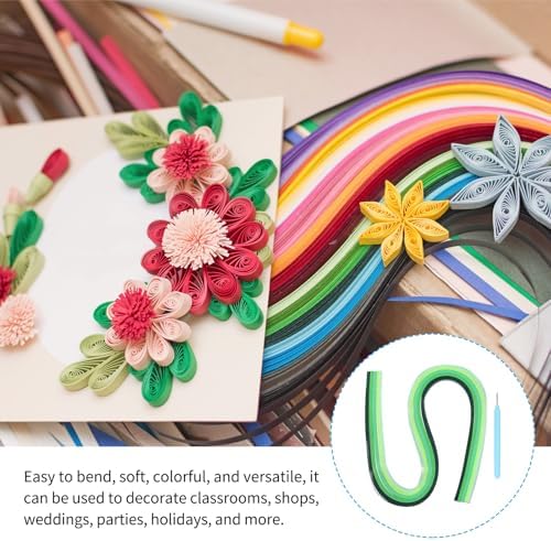 MECCANIXITY Paper Quilling Kit, 21.3 Inch 5mm Paper Quilling Strips with Blue Pen for Beginners DIY Hand Crafts Teaching Tools Flower Decoration(Green, Pack of 120) - Image 5