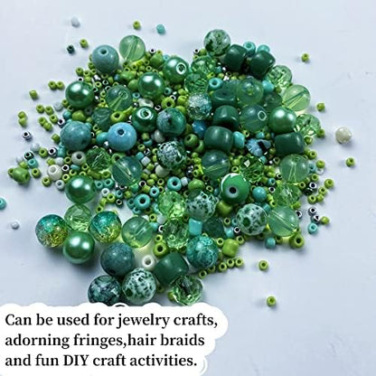 Assorted Glass Resin Beads Multi Size Colors Smooth Cracked Gravel Millet Spacer Beads for Bracelets Necklace Earring DIY Jewelry Making Craft(Light Green Series) - Image 5