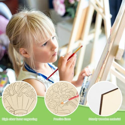 COCHIE 10 Pieces Large Spring Unfinished Wood Crafts to Paint for Adults, Bulk Predrilled Wooden Ornaments for Painting, Tulips Flowers Paintable Wood Slices Craft Supplies with Ropes - Image 3