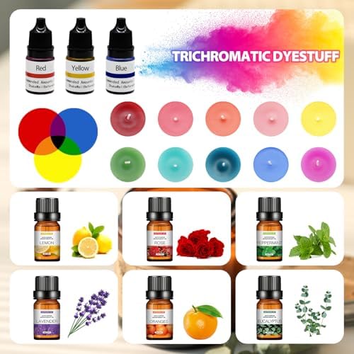 DOPXXBB Complete Candle Making Kit, DIY Candle Making Supplies for Adults, Include Soy Wax, Candle Cups & Tins Candle Wicks & Light Aroma Type Scents, Liquid Dyes & More - Image 6