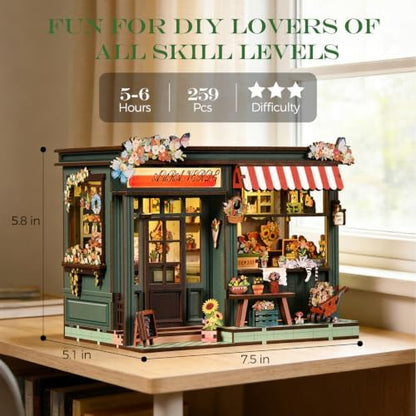 Book Nook Kit - DIY Miniature House Kit with LED Light, Flower Shop Wooden Bookshelf Decor, 3D Puzzles for Adults, Home Office Shelf Decoration, Creative Gift for Women, Book Lovers - Image 3
